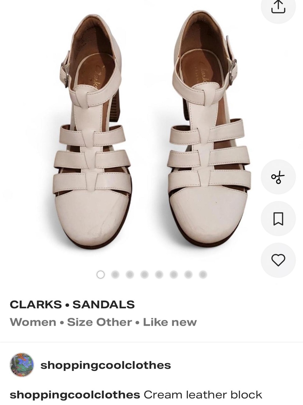 Clarks Cream Leather Strappy Block Heels
